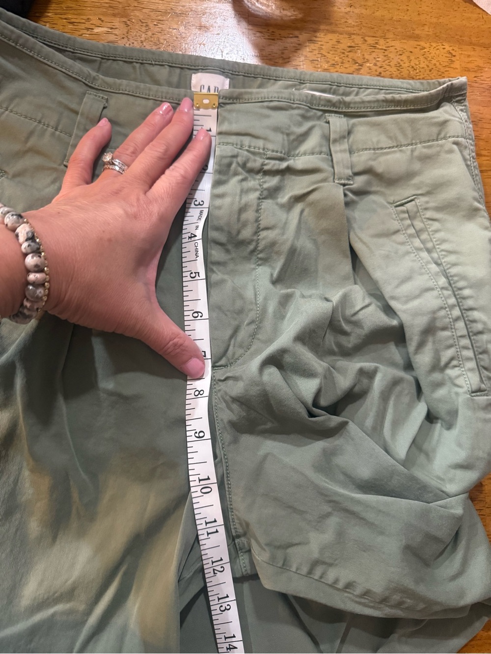 GAP High-Rise Wide Leg Cropped Olive Green Cotton Trousers, sz 4 - Picture 7 of 8